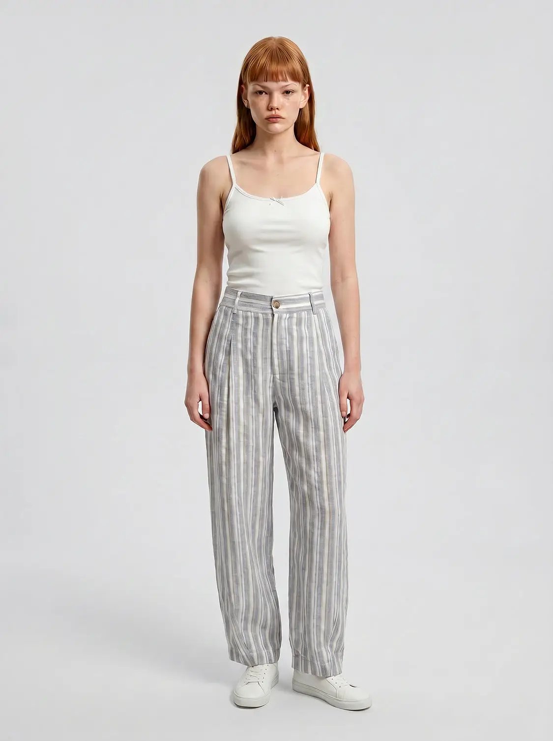 Loose Striped Waistband Barrel Ankle Casual Pants