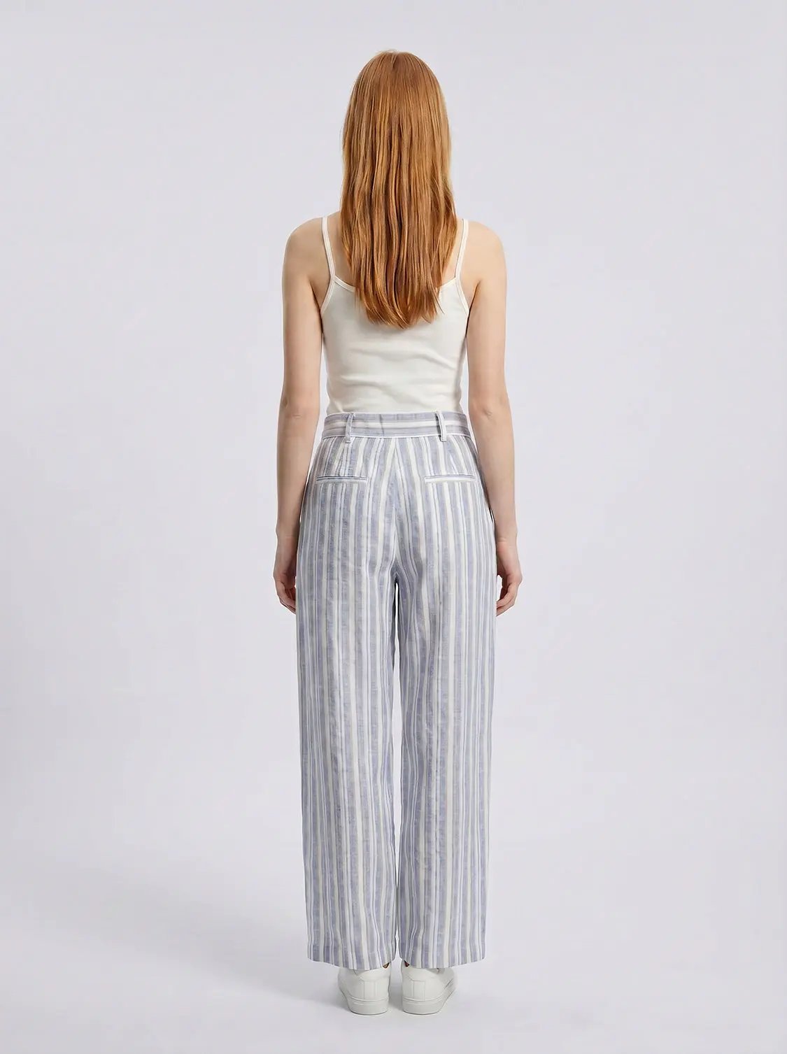 Loose Striped Waistband Barrel Ankle Casual Pants