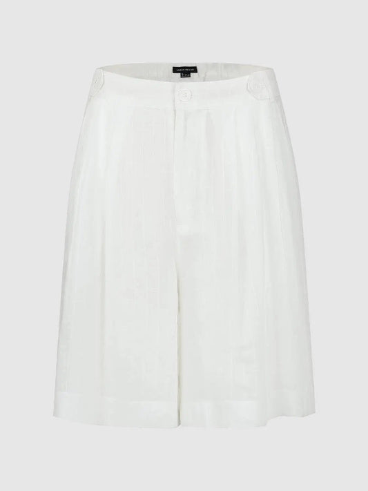 Pleated Wide-leg High-waisted Ramie Shorts