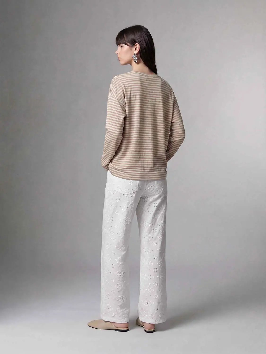 Eyelet Embroidered Straight-Leg Cotton Pants