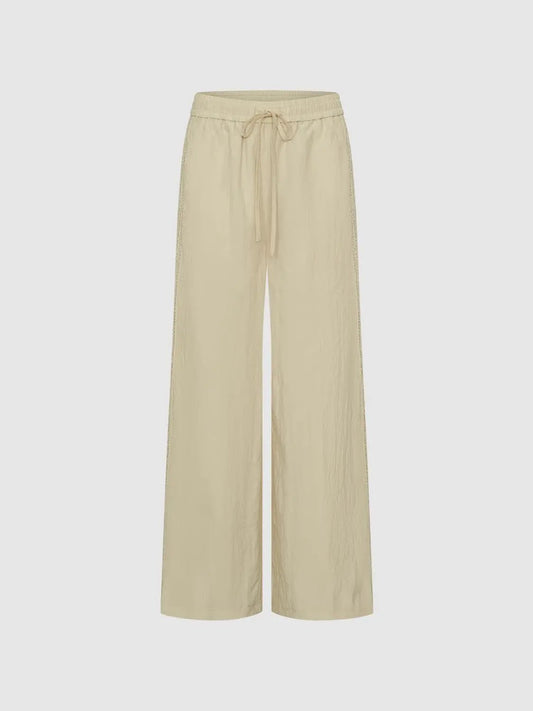 Lace Side Panel Textured Tie Waist Wide-leg Pants