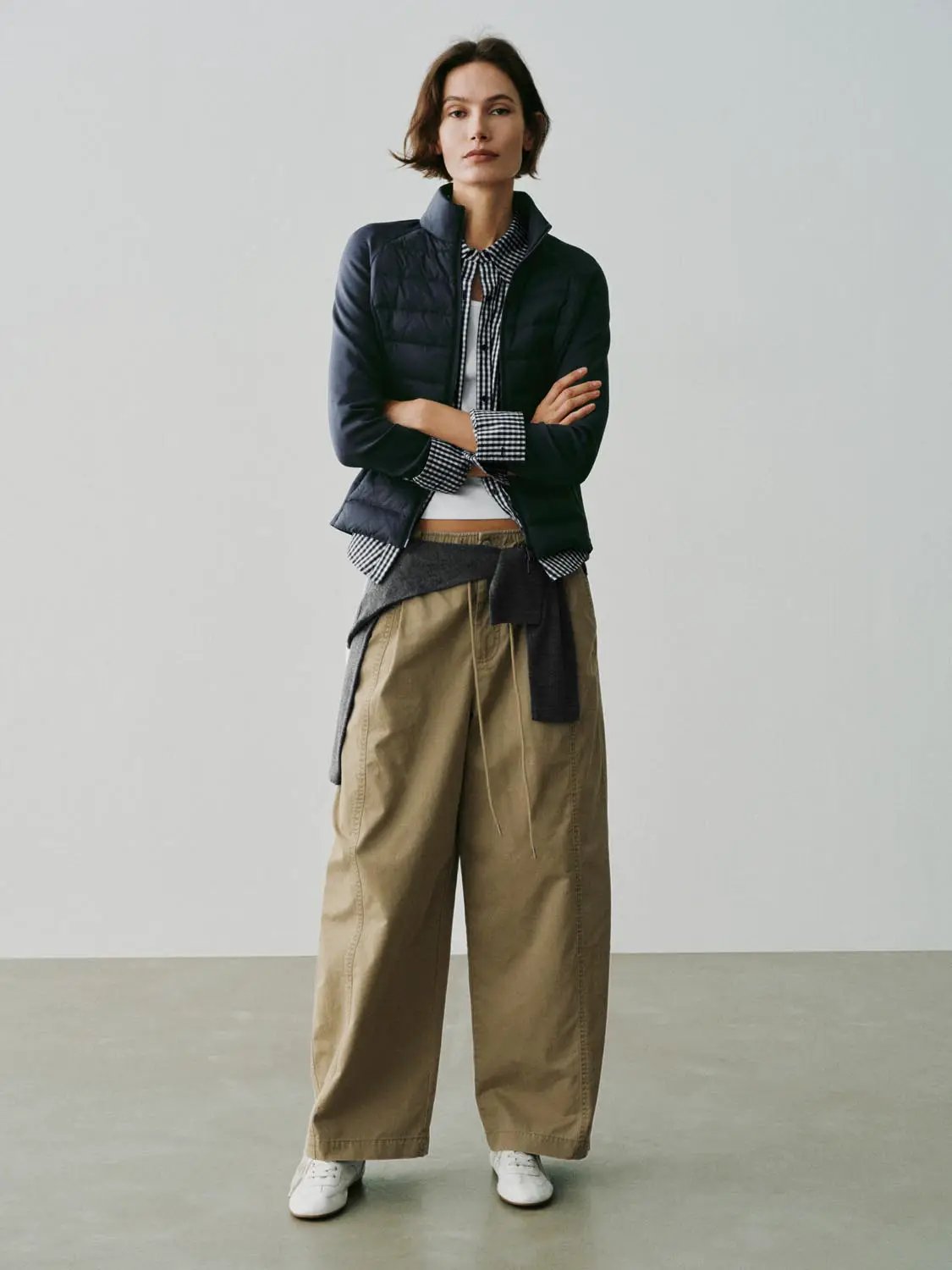 Elastic Drawstring Panelled Cotton Tapered Pants
