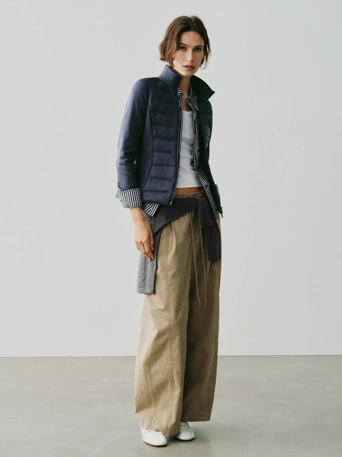 Elastic Drawstring Panelled Cotton Tapered Pants