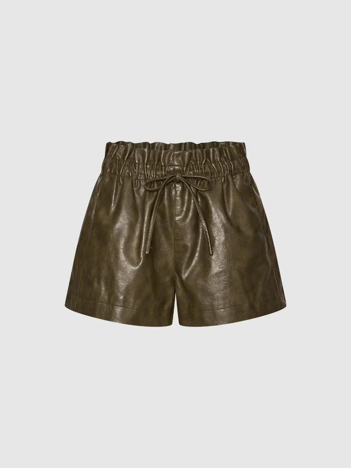 Metallic Coated Drawstring Elastic Waist Shorts