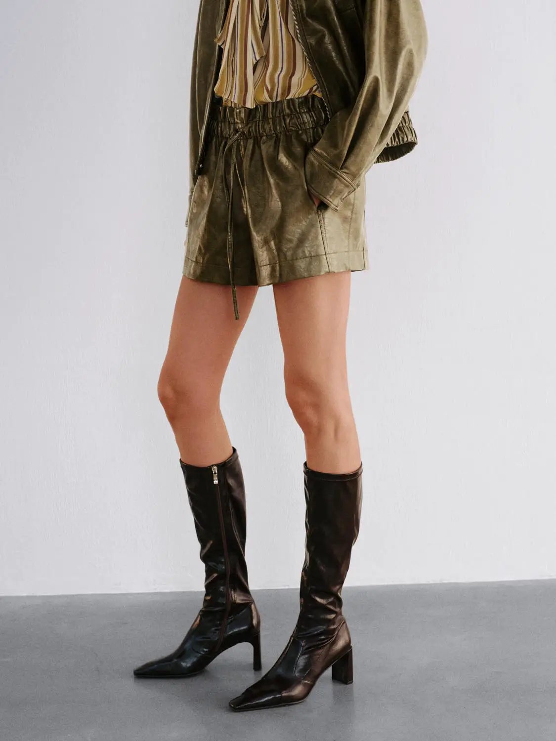 Metallic Coated Drawstring Elastic Waist Shorts