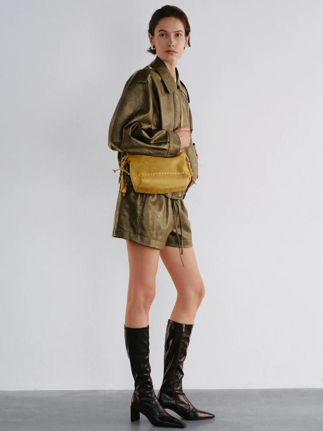 Metallic Coated Drawstring Elastic Waist Shorts