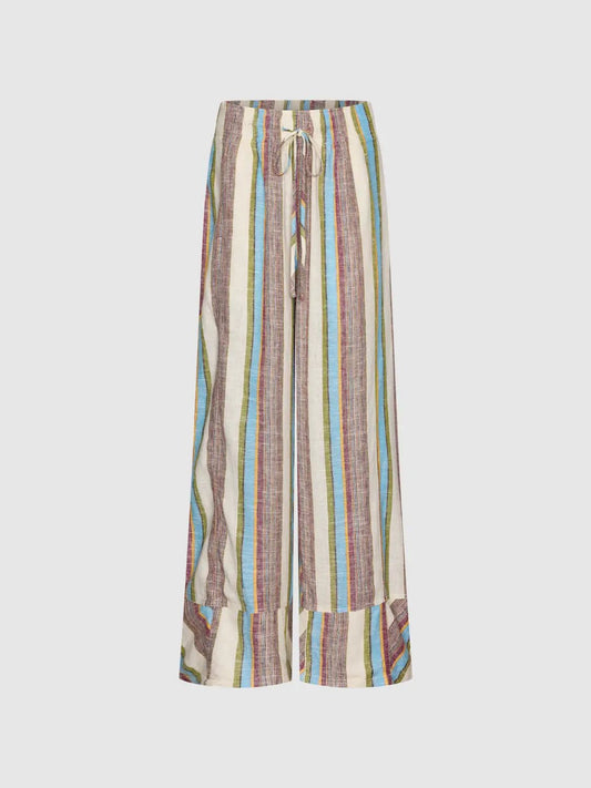Striped Drawstring Waist Wide-leg Linen Blend Pants