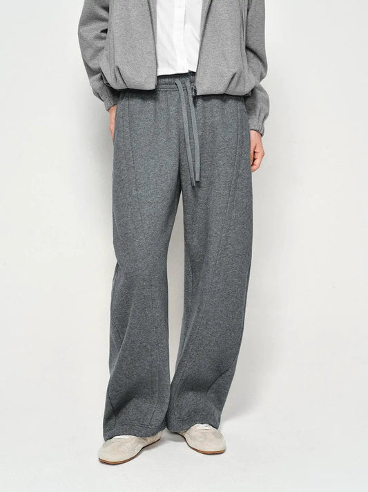 Heather Drawstring Waist Curved Leg Cotton Blend Pants