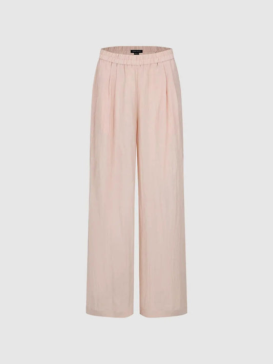 Front Pleated Textured Elastic Waist Wide-leg Pants
