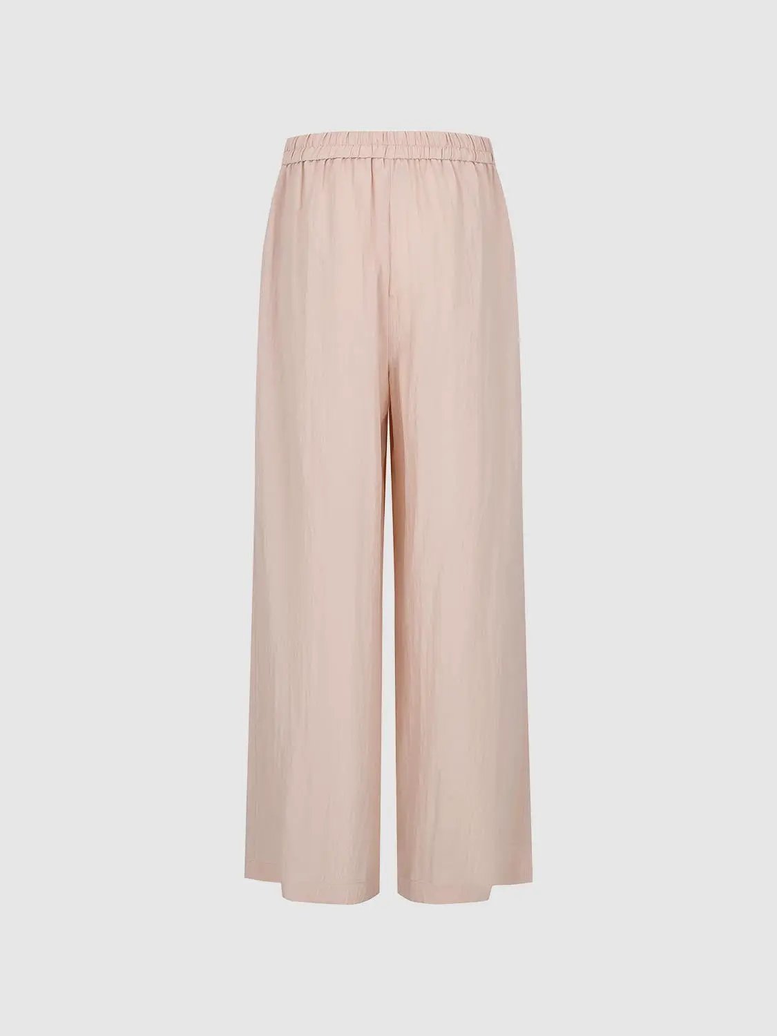 Front Pleated Textured Elastic Waist Wide-leg Pants