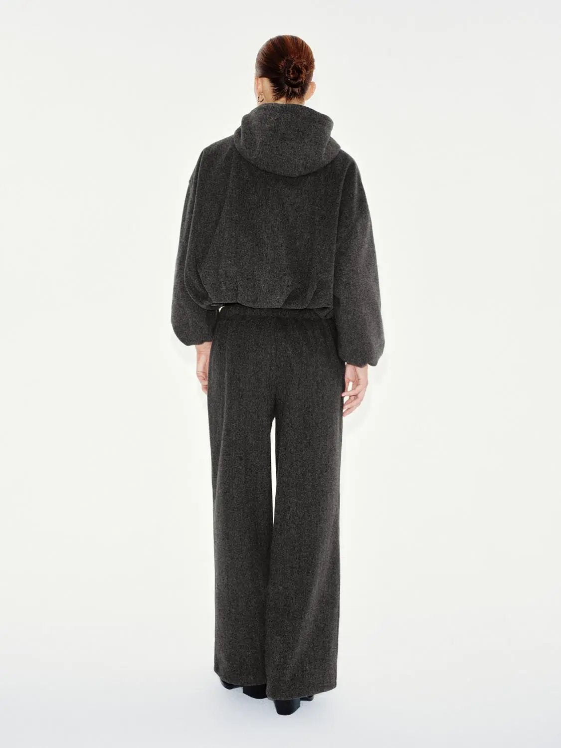 High-waisted Solid Brown Wide-leg Elastic Drawstring Pants