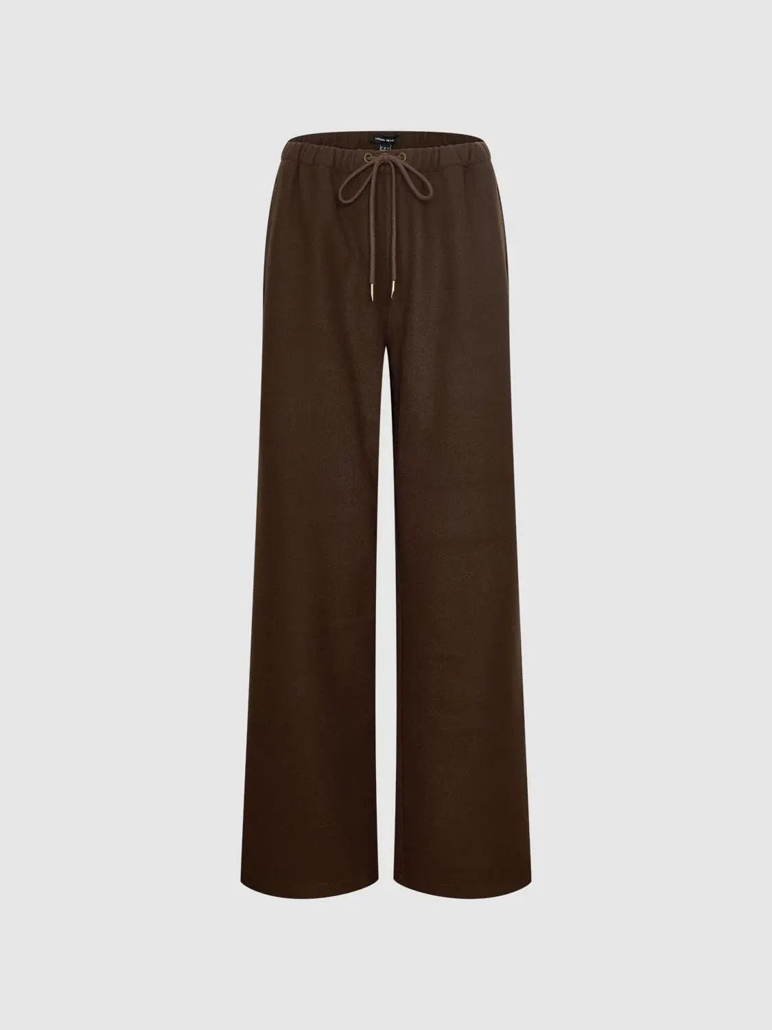 High-waisted Solid Brown Wide-leg Elastic Drawstring Pants