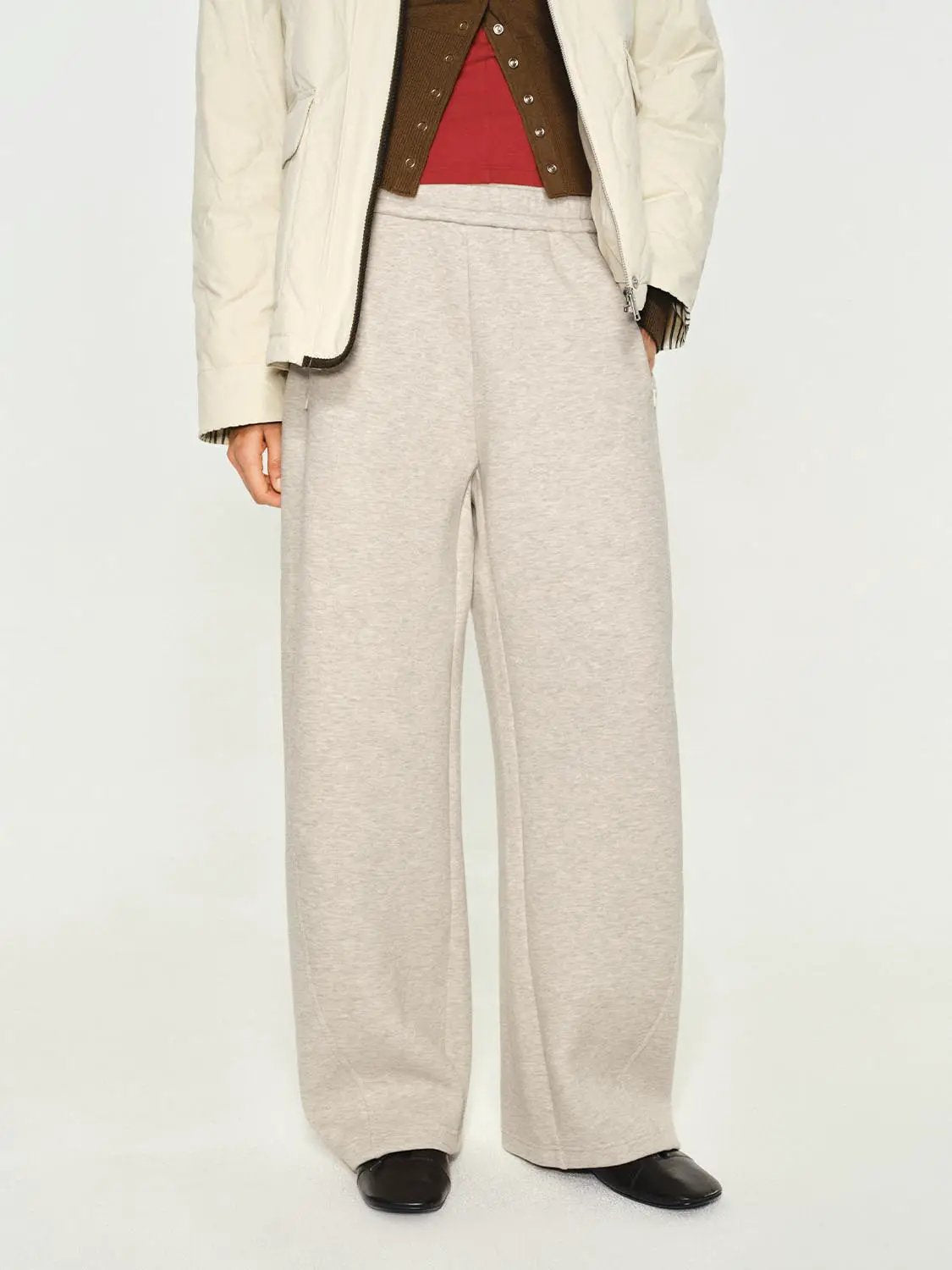 Curved Leg Elastic Waist Cotton Blend Pants