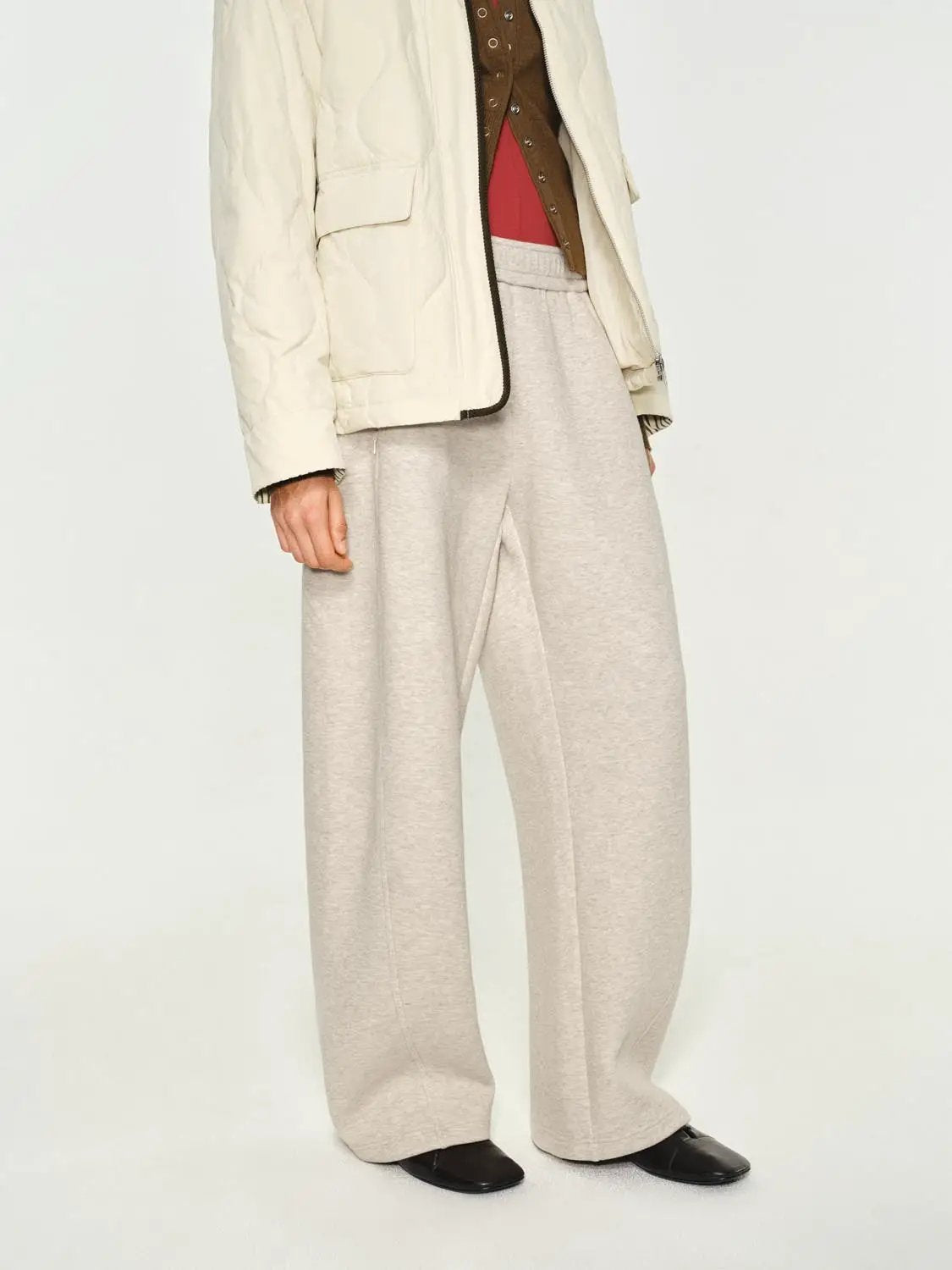 Curved Leg Elastic Waist Cotton Blend Pants