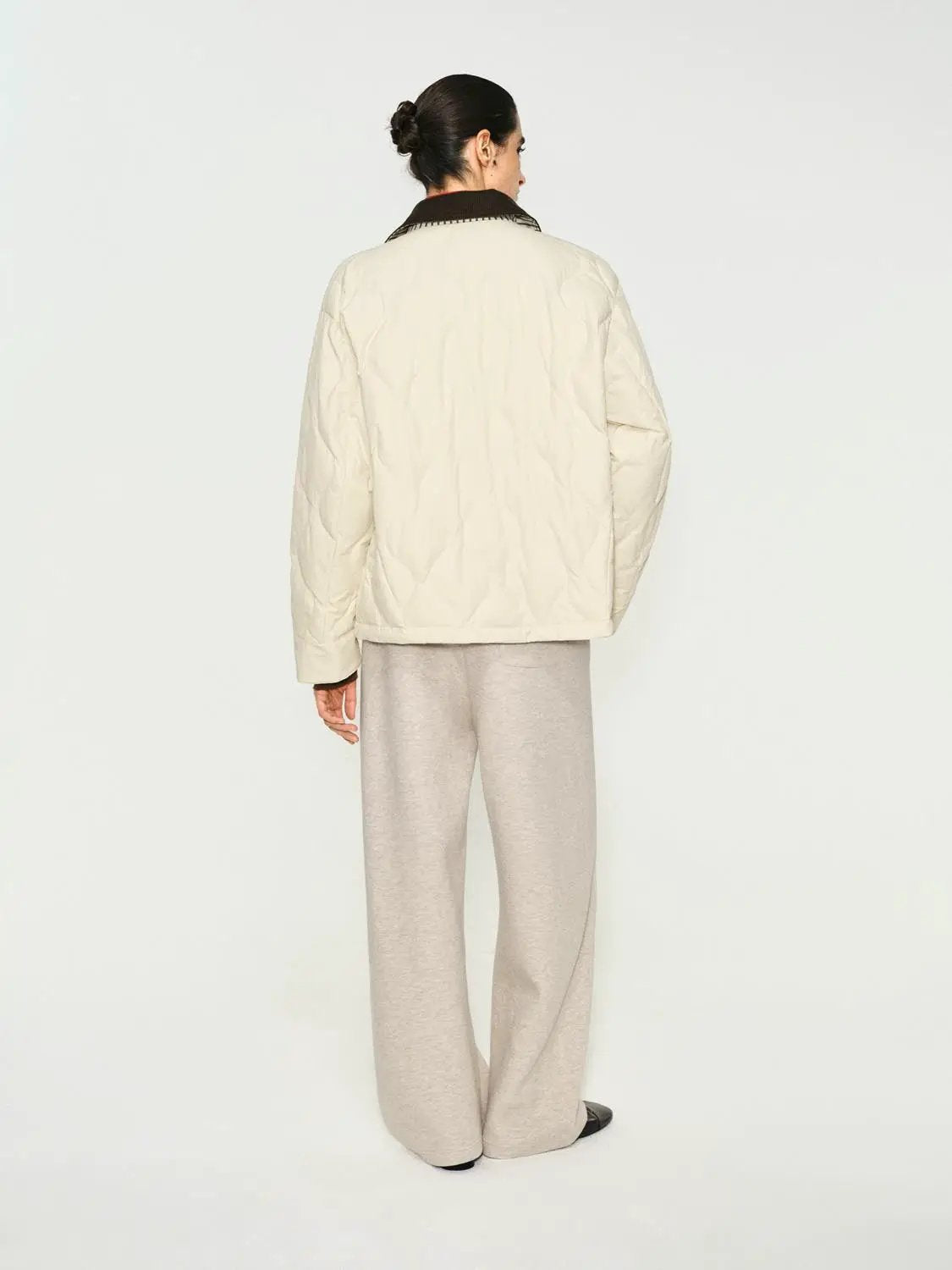 Curved Leg Elastic Waist Cotton Blend Pants
