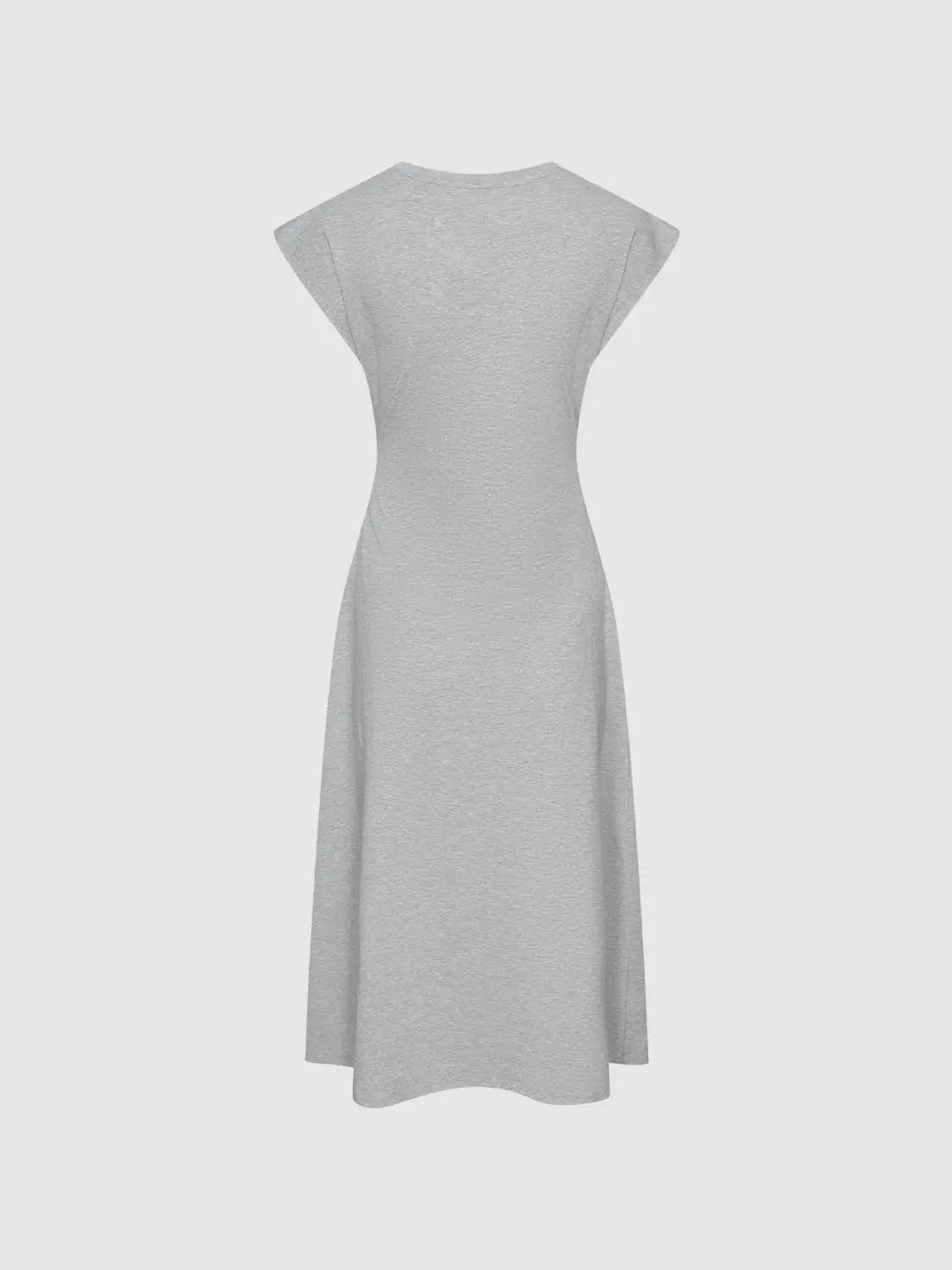 Crew Neck Cap Sleeve Waist Tie Wrap Midi Dress