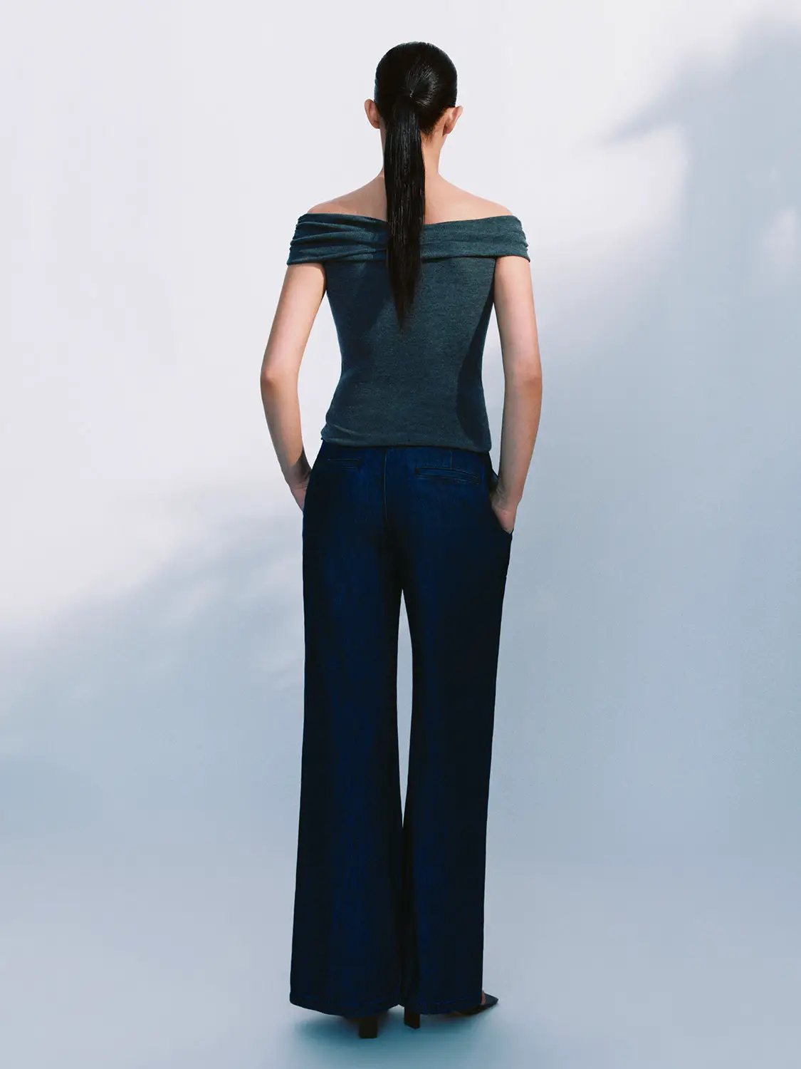 High Waist Textured Fabric Loose Wide Leg Denim Jeans