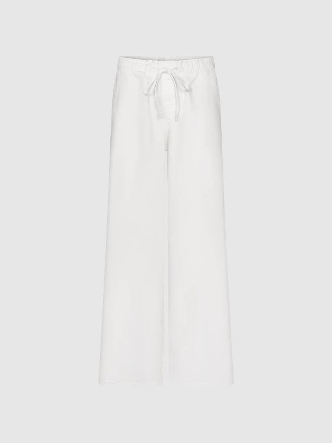 Drawstring Waist Wide Leg Cotton Trousers