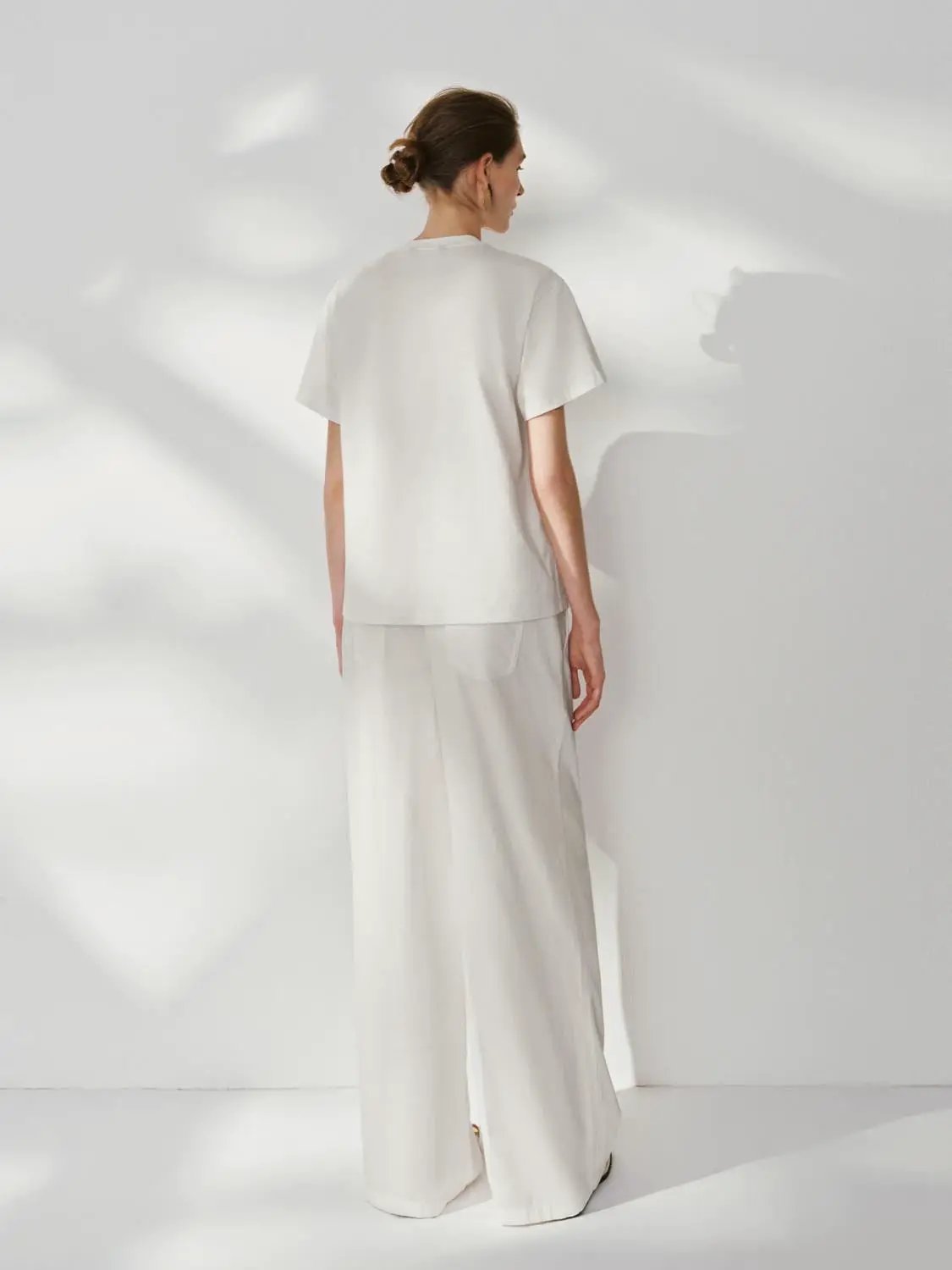 Drawstring Waist Wide Leg Cotton Trousers