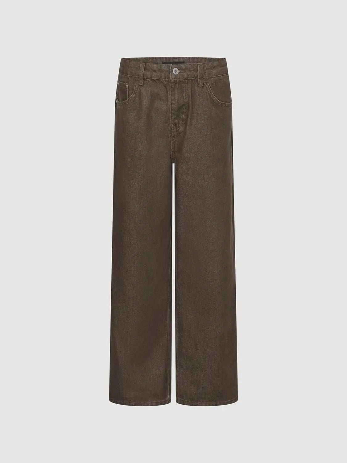 High Waist Contrast Stitch Pocket Loose Wide Leg Denim Pants
