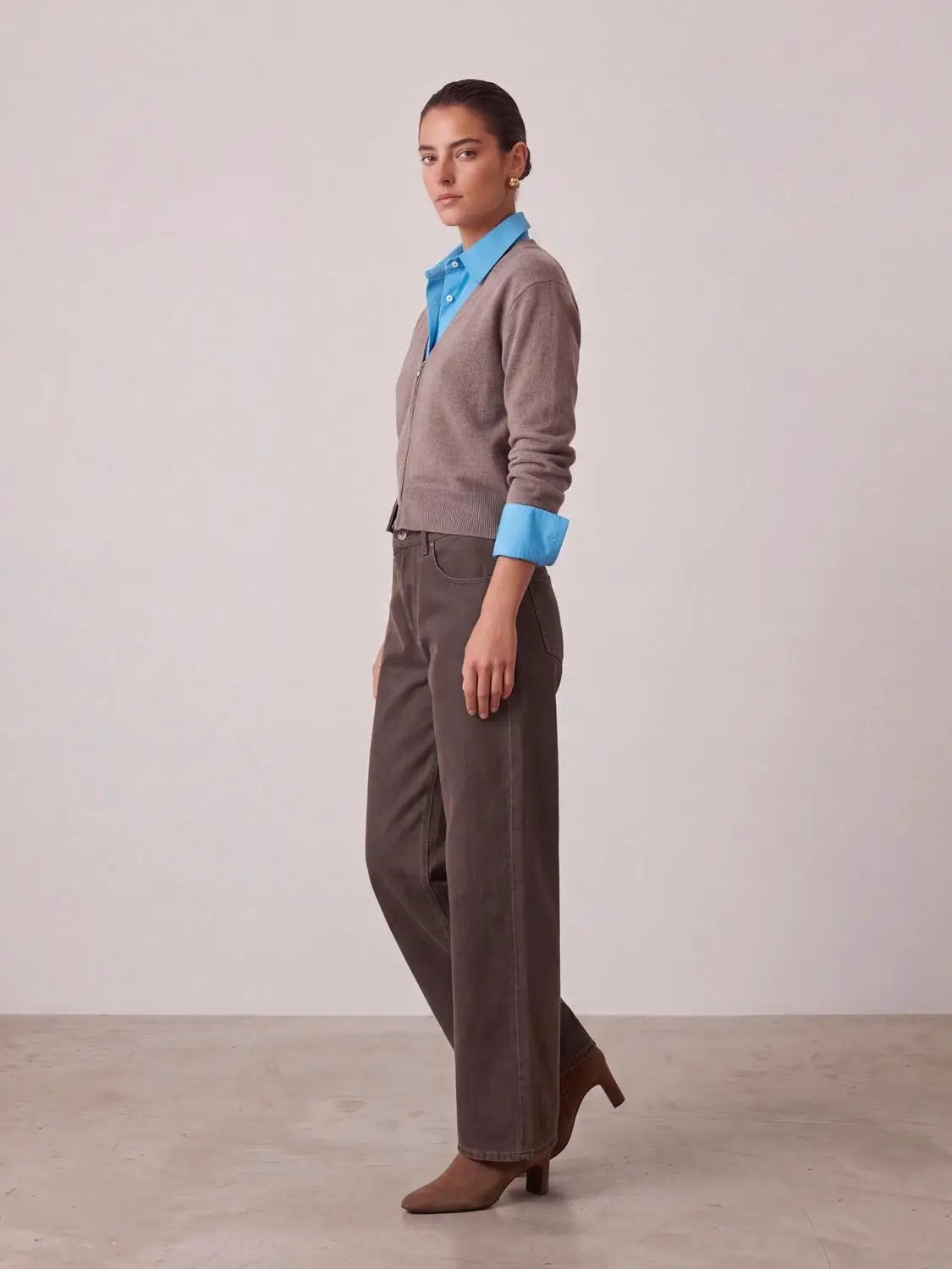 High Waist Contrast Stitch Pocket Loose Wide Leg Denim Pants