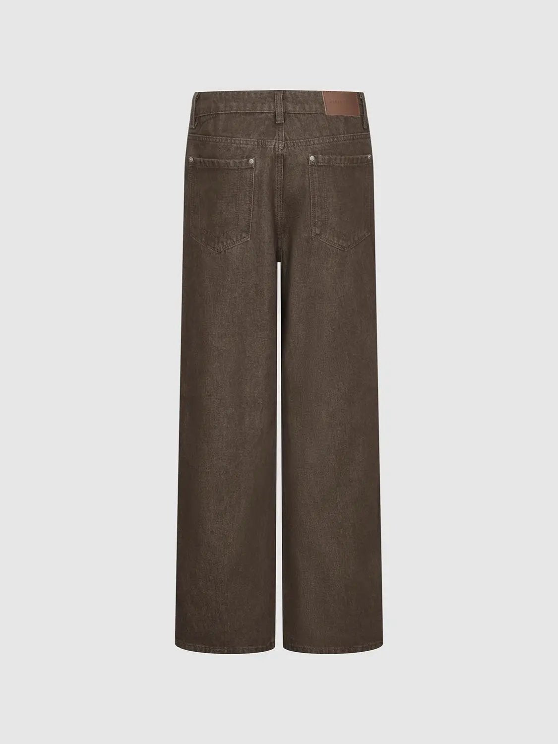 High Waist Contrast Stitch Pocket Loose Wide Leg Denim Pants