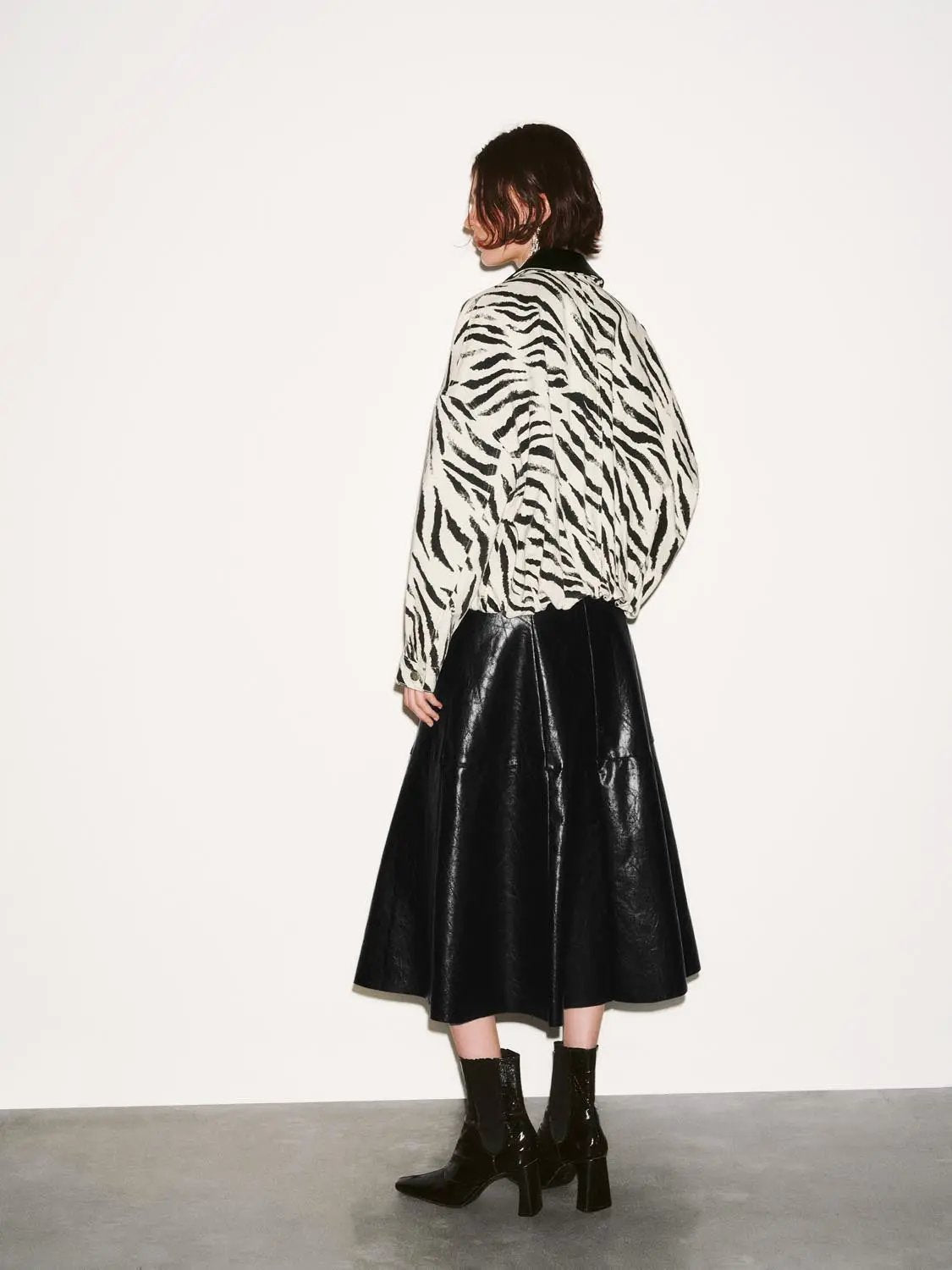Zebra Print Collar Oversized Cotton Denim Bomber Jacket