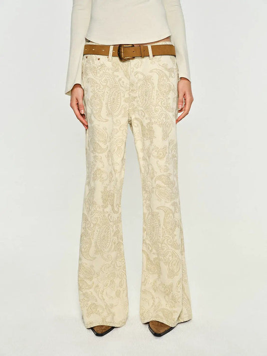 Paisley Print High-waisted Cotton Wide-leg Pants