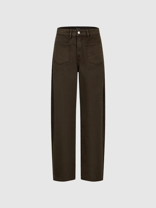 Mid-rise Textured Wide-leg Cotton Pants