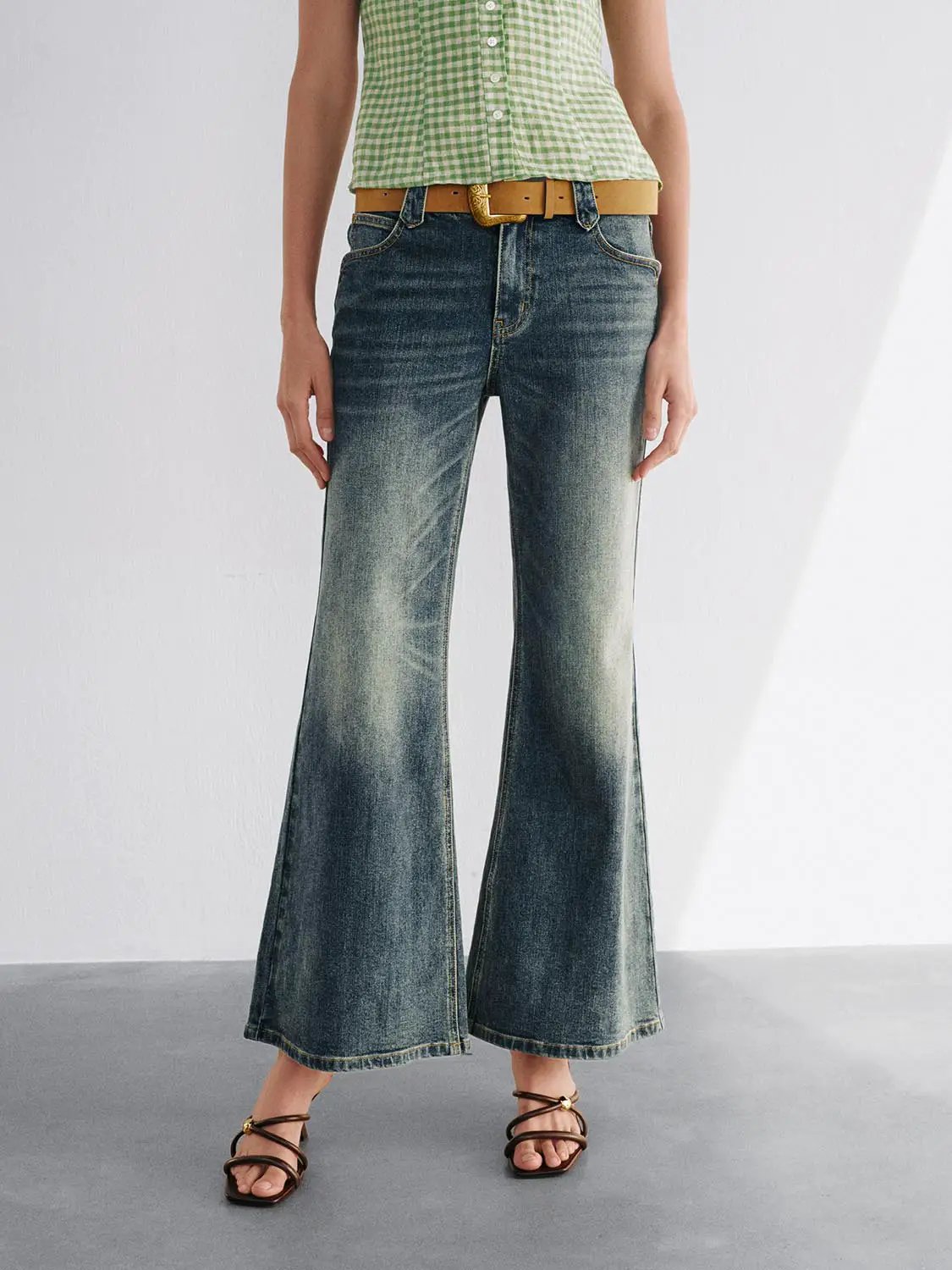 Faded Wide-leg Mid-rise Cotton Blend Jeans