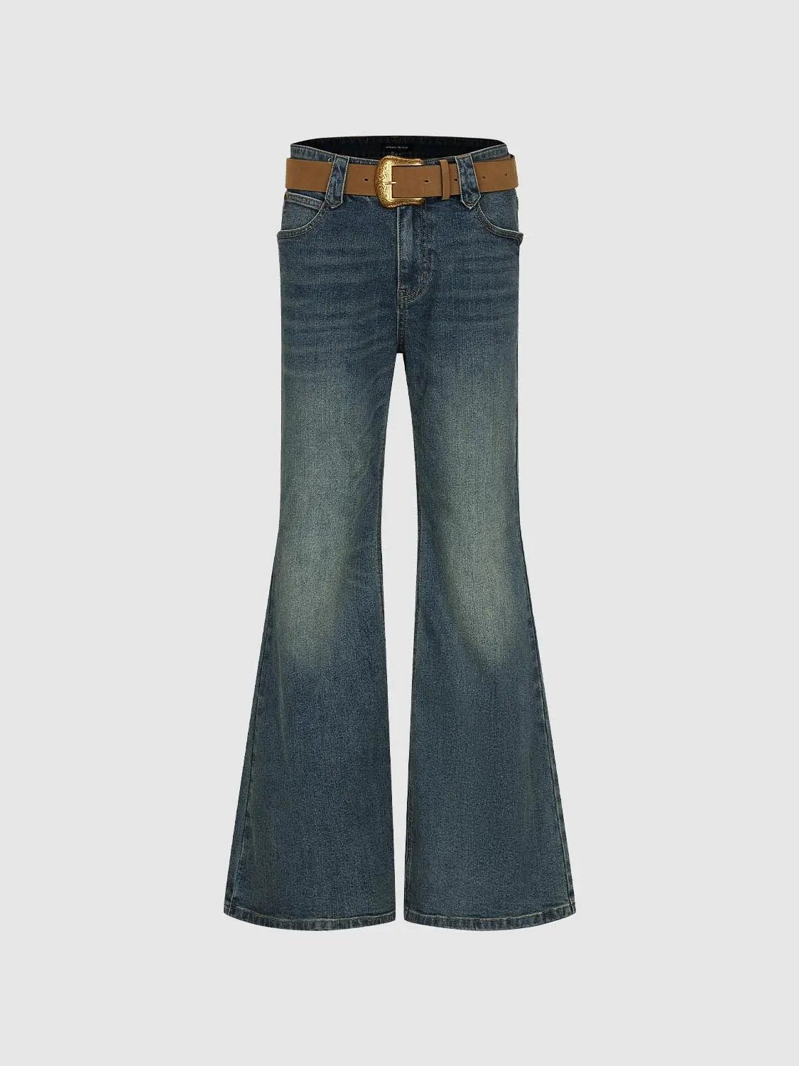 Faded Wide-leg Mid-rise Cotton Blend Jeans