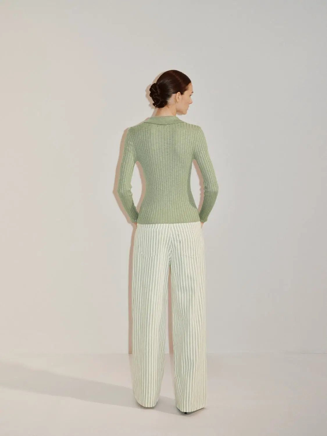 Striped Cotton Button Front Wide-leg Pants