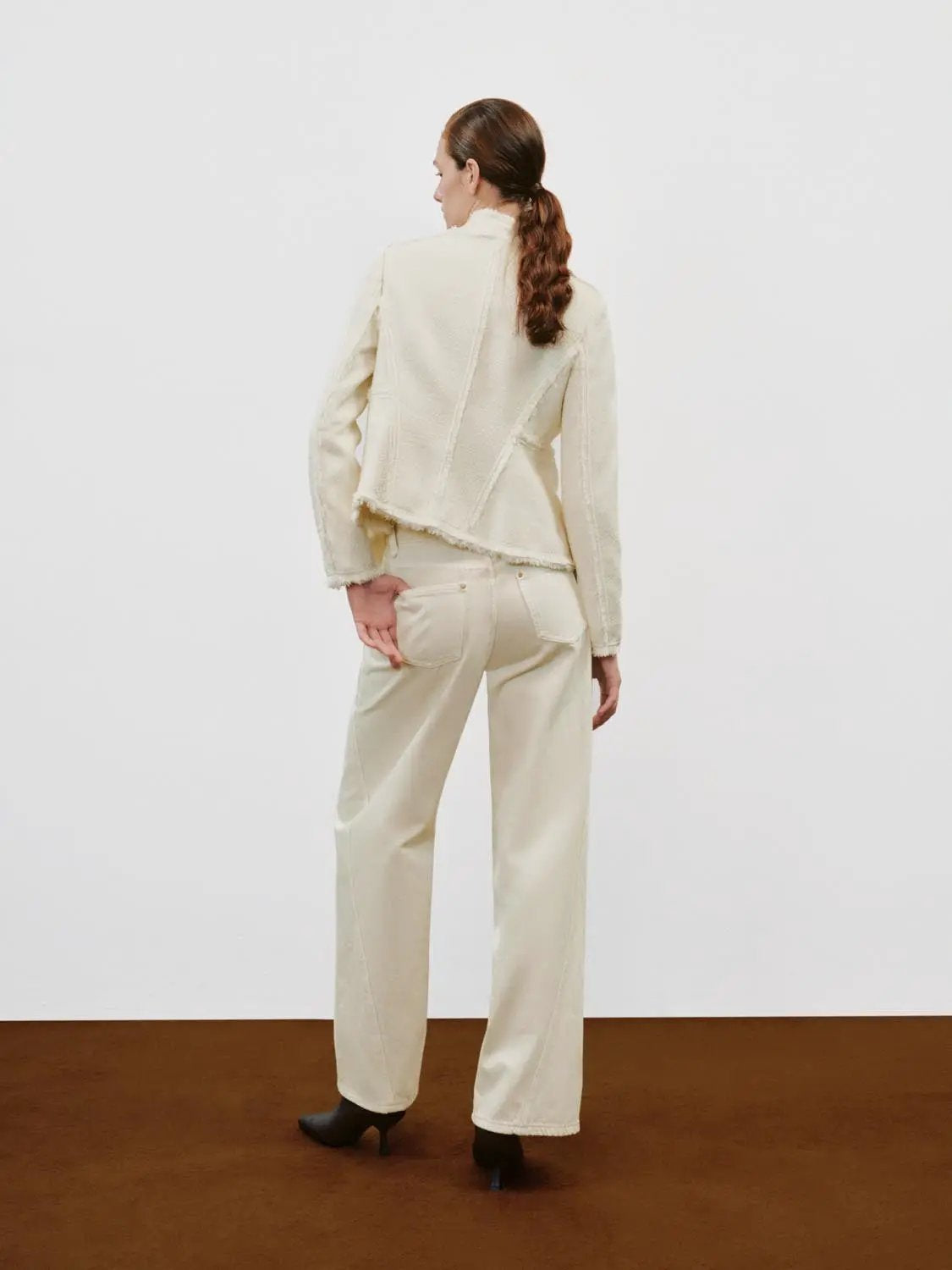 High-waisted Cotton Blend Wide-leg Pants