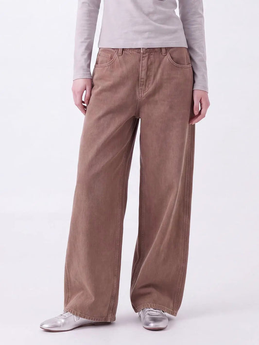 Muted Taupe Relaxed Wide-leg Cotton Pants