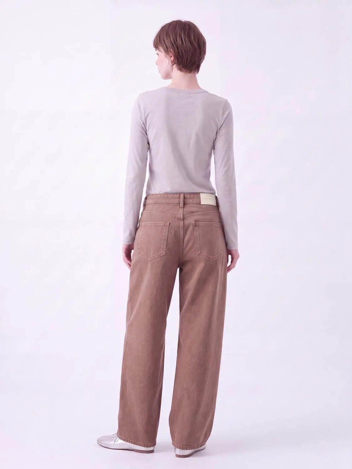 Muted Taupe Relaxed Wide-leg Cotton Pants
