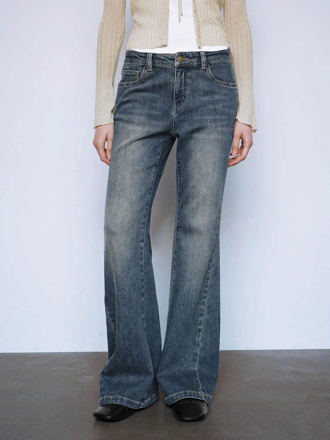Mid-rise Faded Wash Wide-leg Cotton Jeans