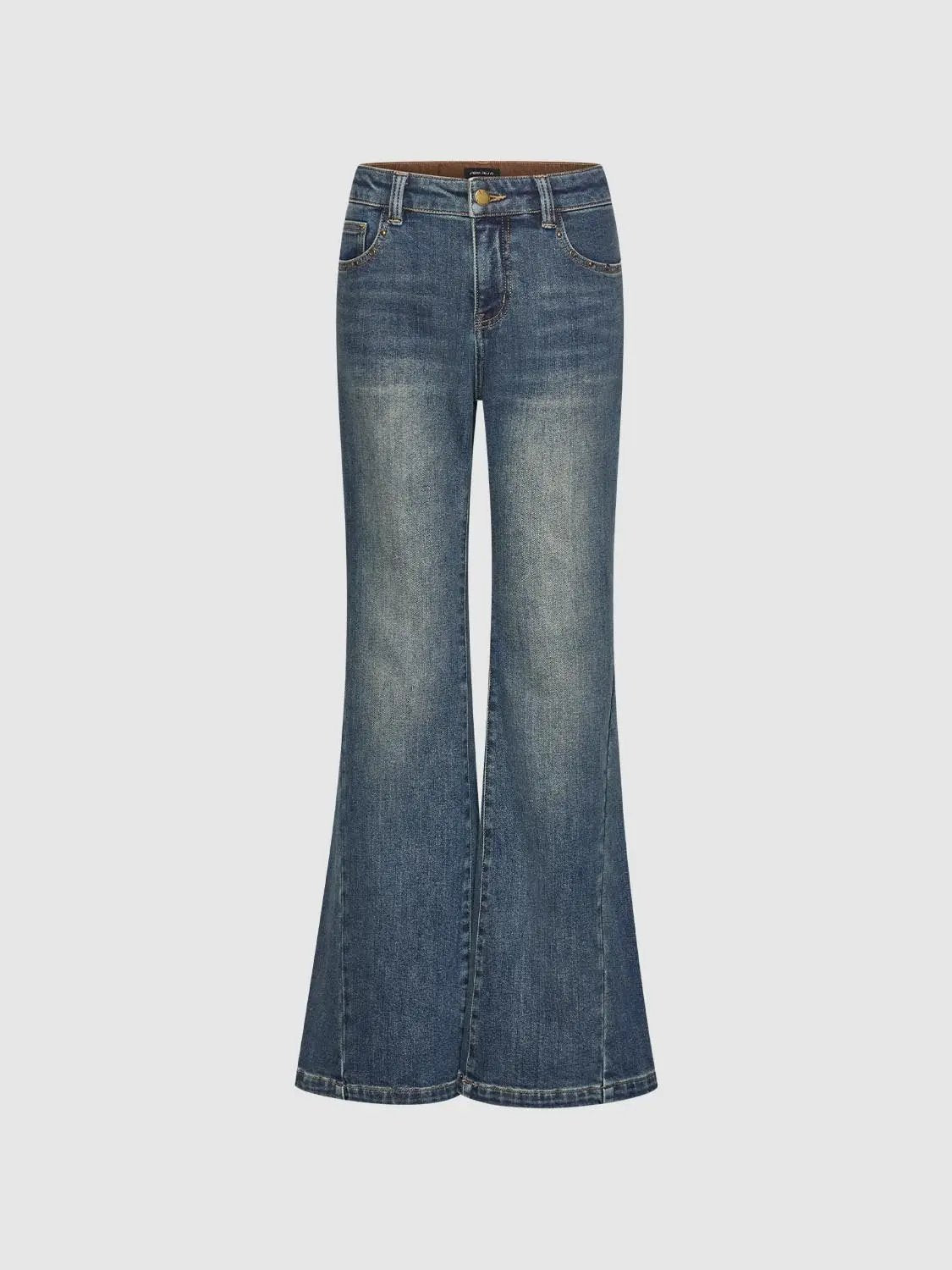 Mid-rise Faded Wash Wide-leg Cotton Jeans