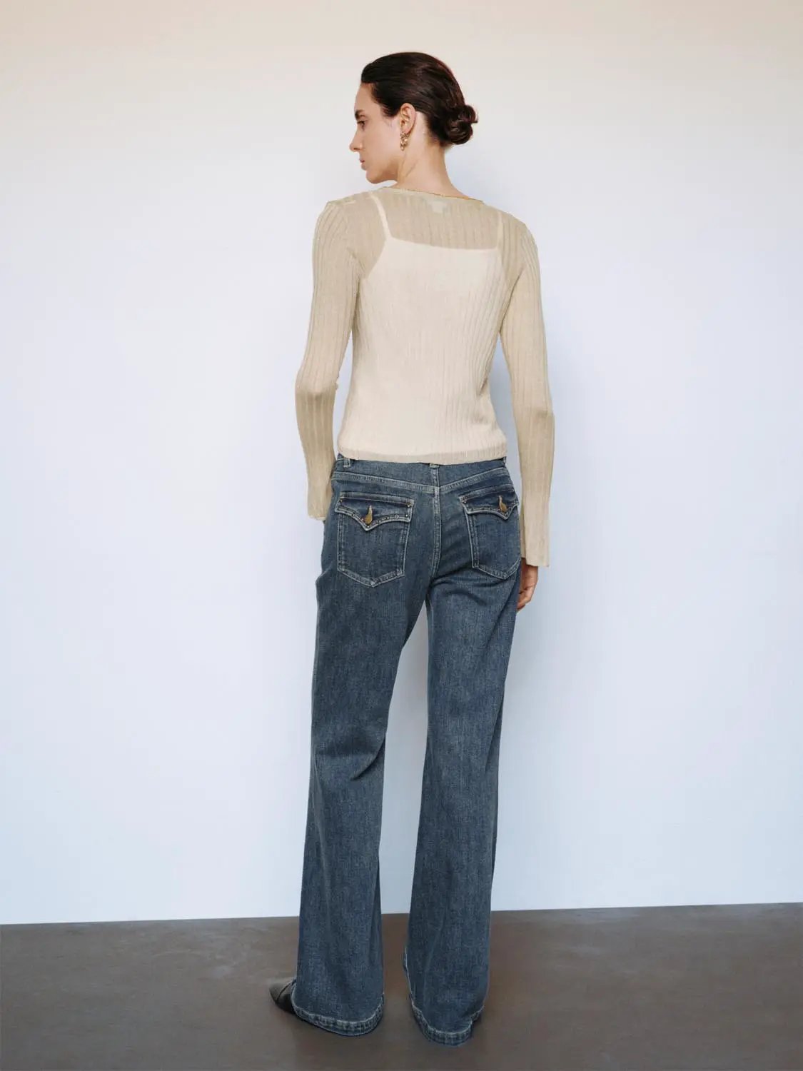 Mid-rise Faded Wash Wide-leg Cotton Jeans