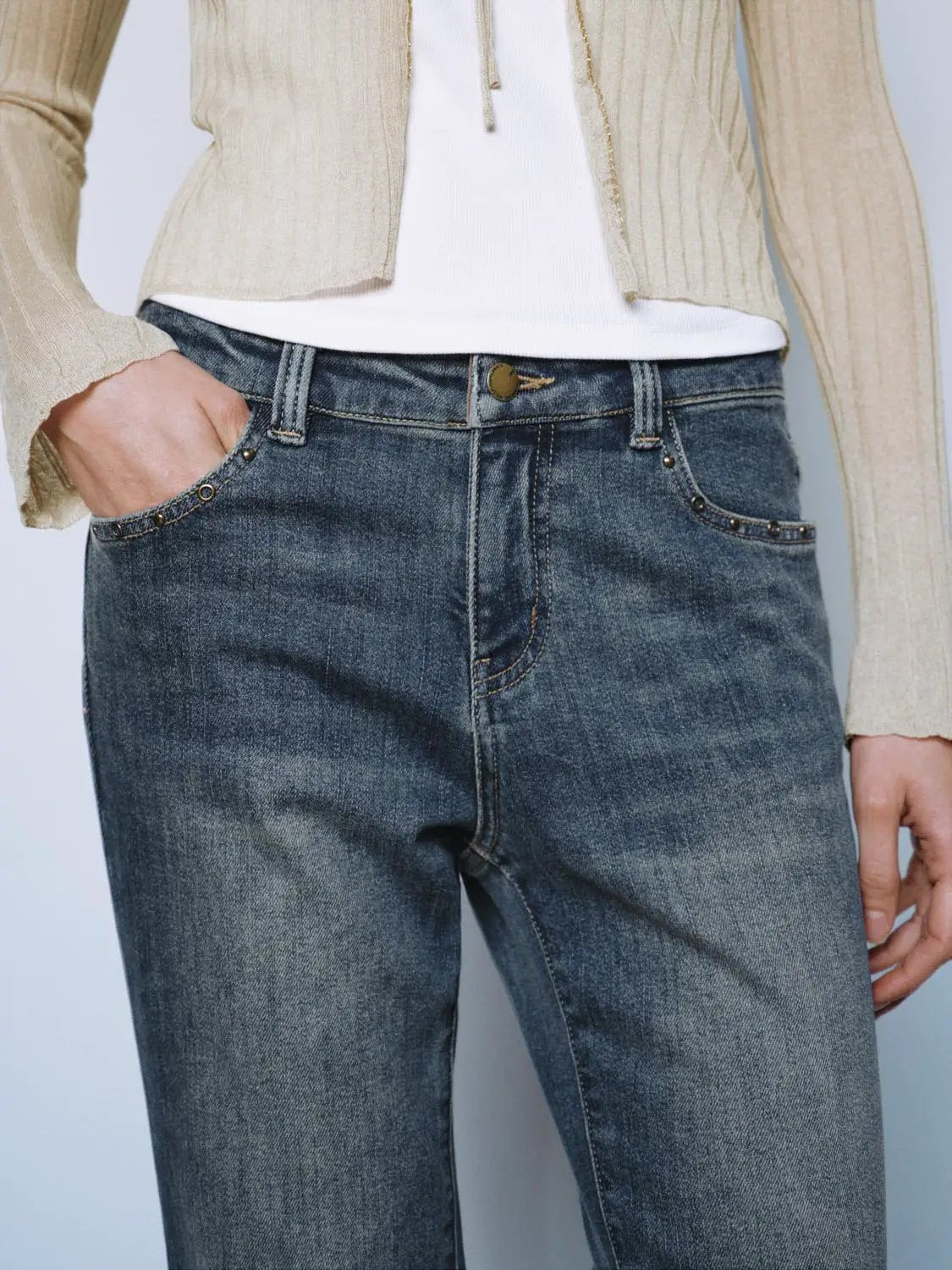 Mid-rise Faded Wash Wide-leg Cotton Jeans