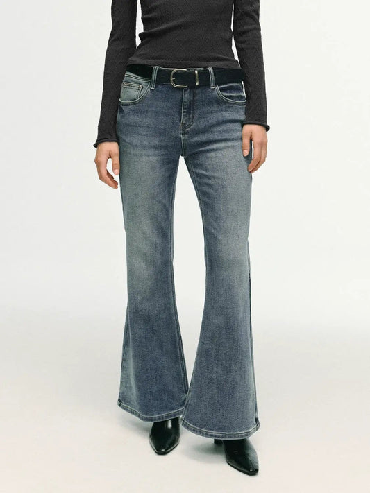 High-waisted Stretch Cotton Blend Flare Jeans