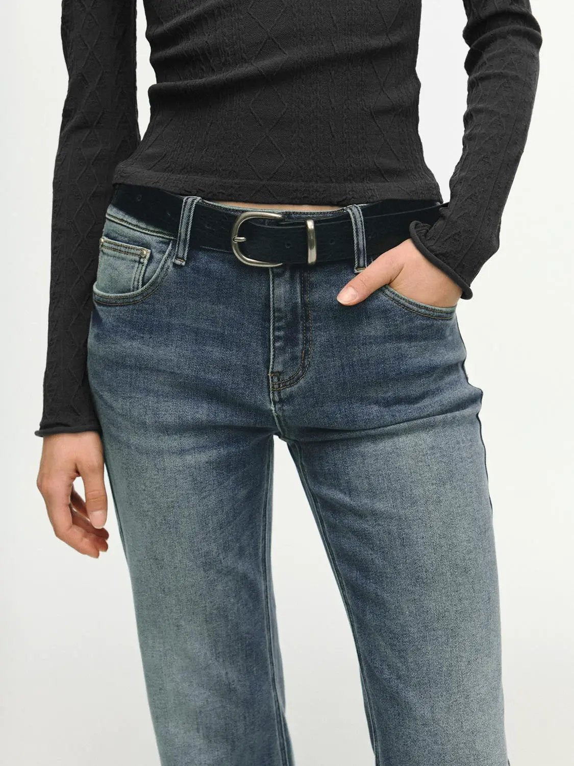 High-waisted Stretch Cotton Blend Flare Jeans
