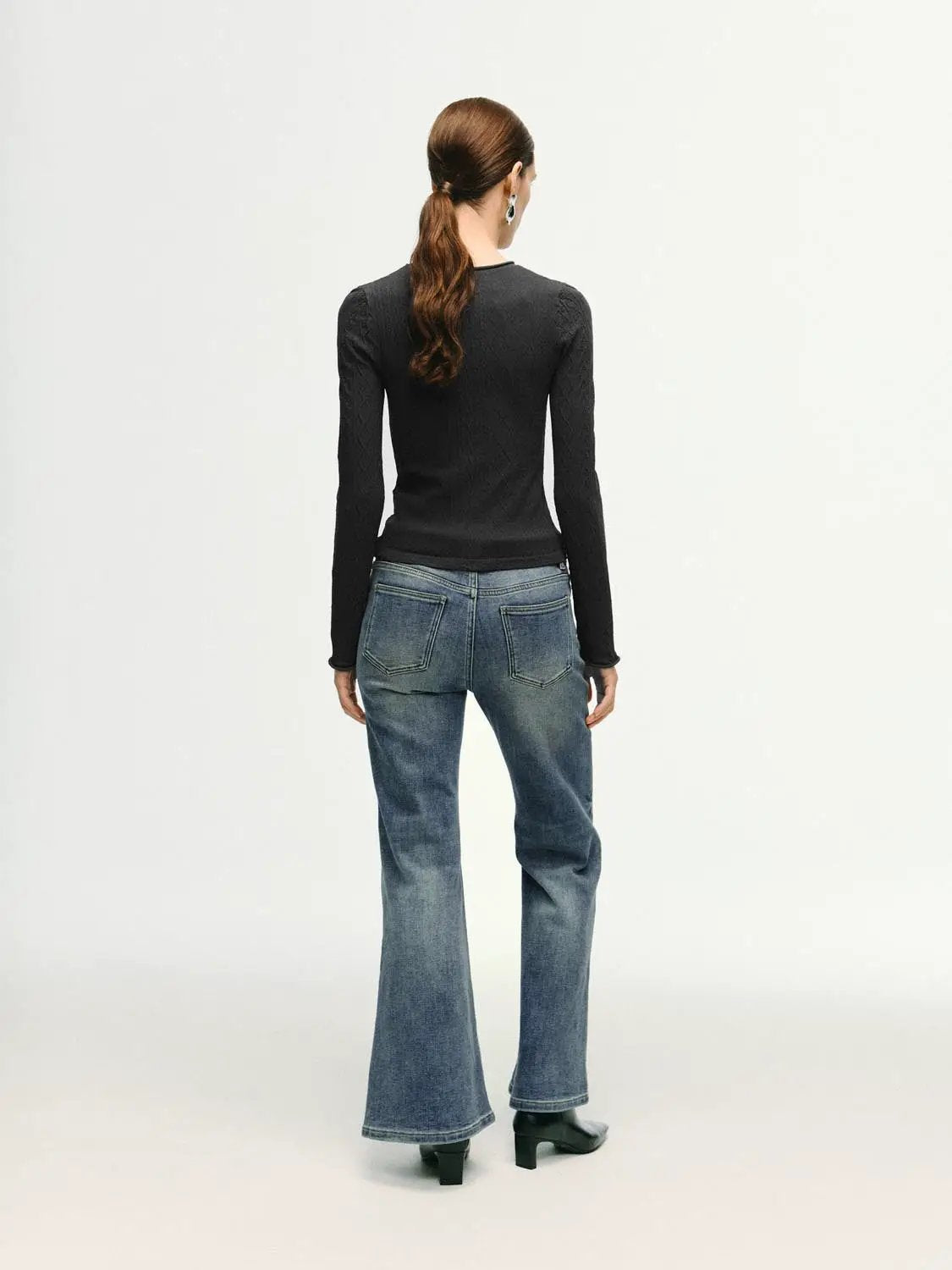 High-waisted Stretch Cotton Blend Flare Jeans