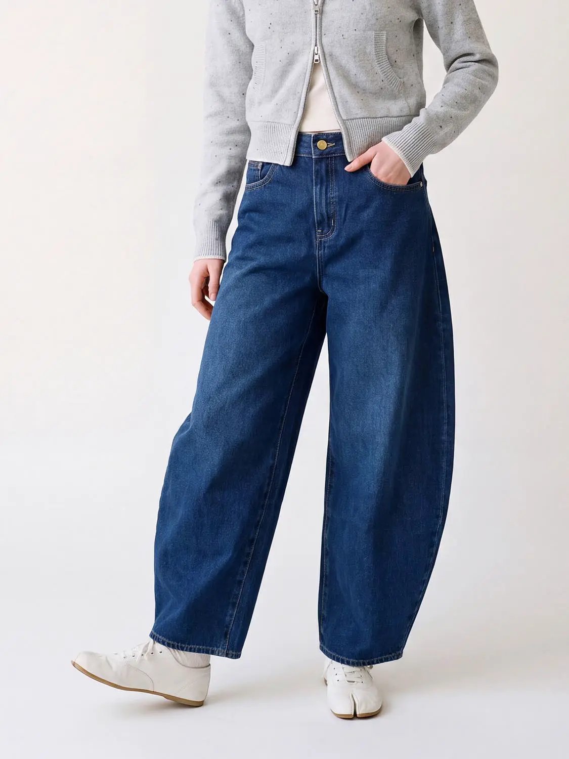 High-waisted Wide-leg Cotton Jeans