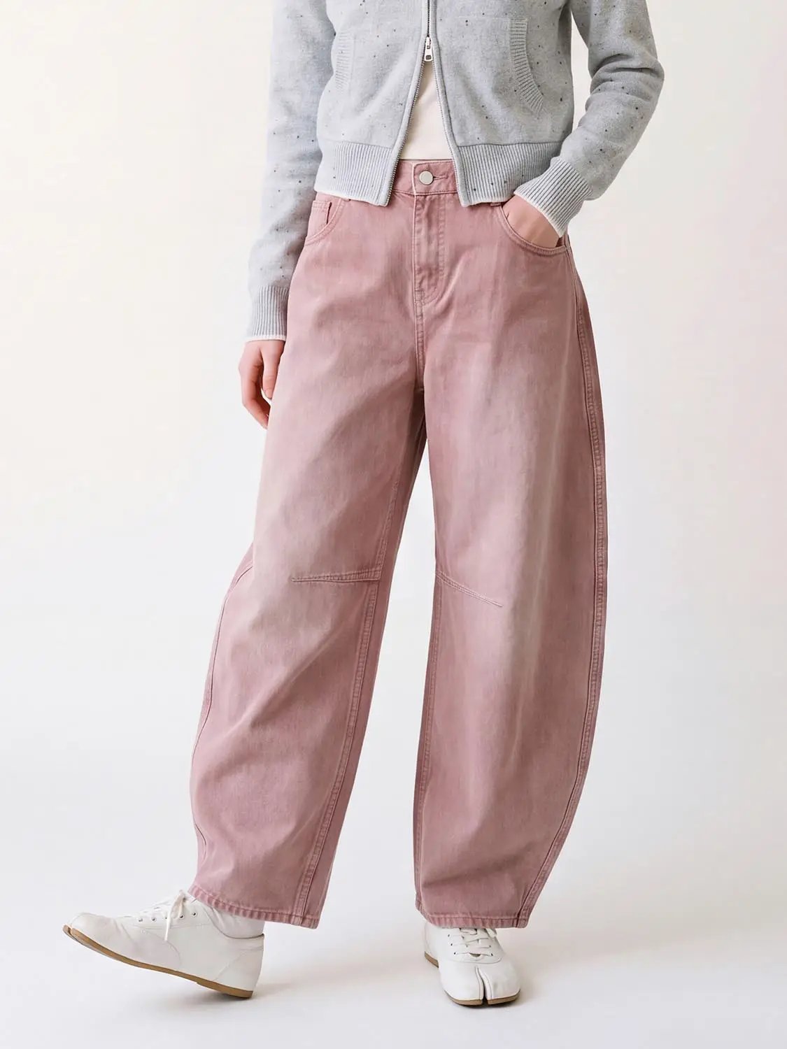 Washed Wide-leg Mid-rise Cotton Pants