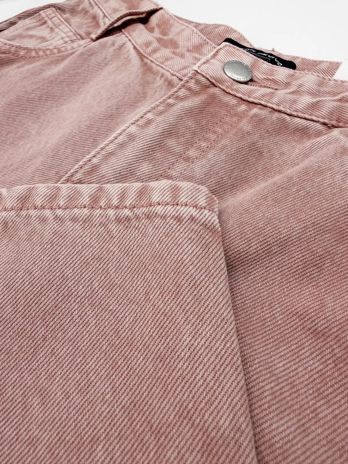 Washed Wide-leg Mid-rise Cotton Pants