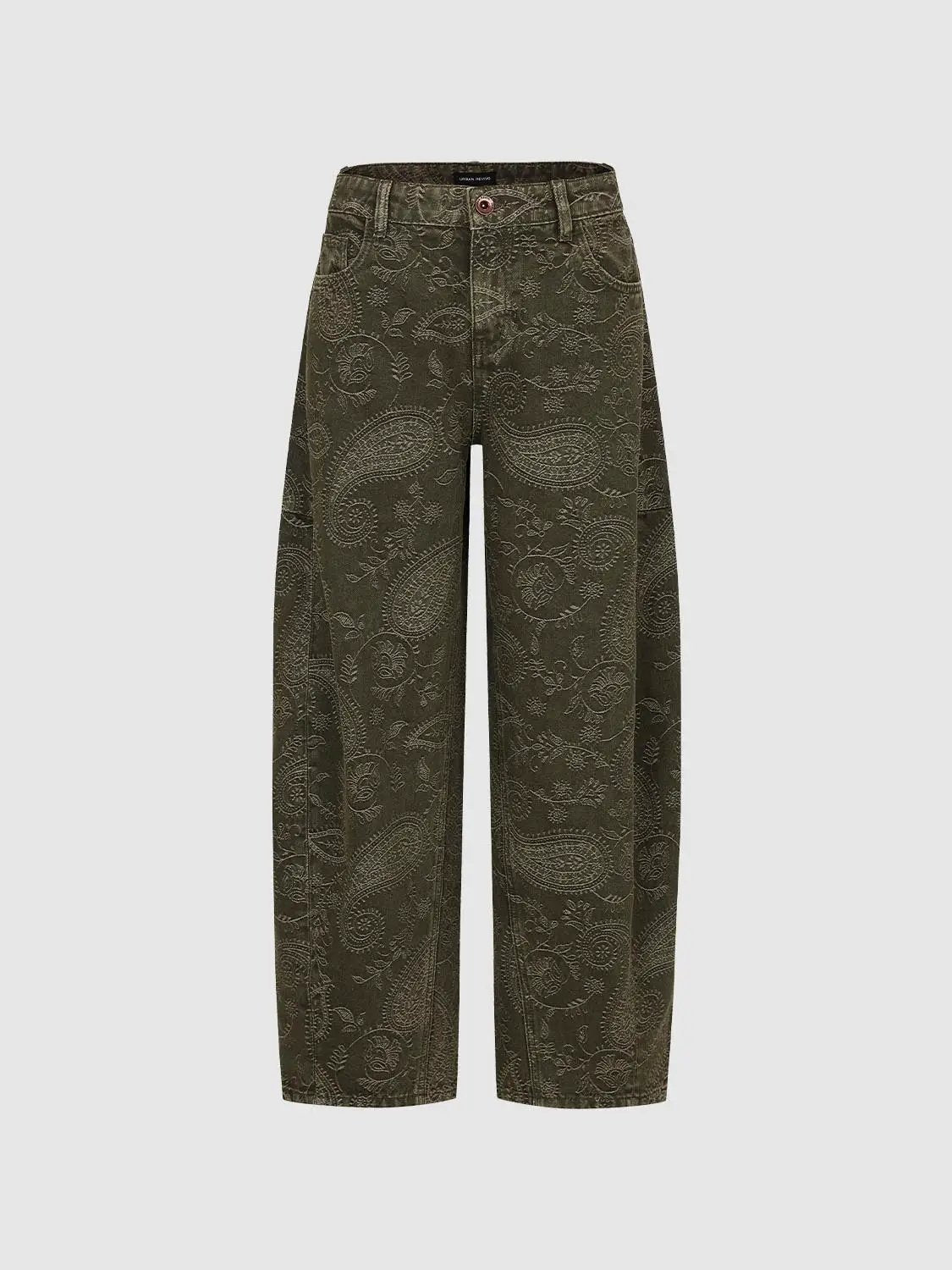 Paisley Print High-waisted Cotton Blend Wide-leg Pants