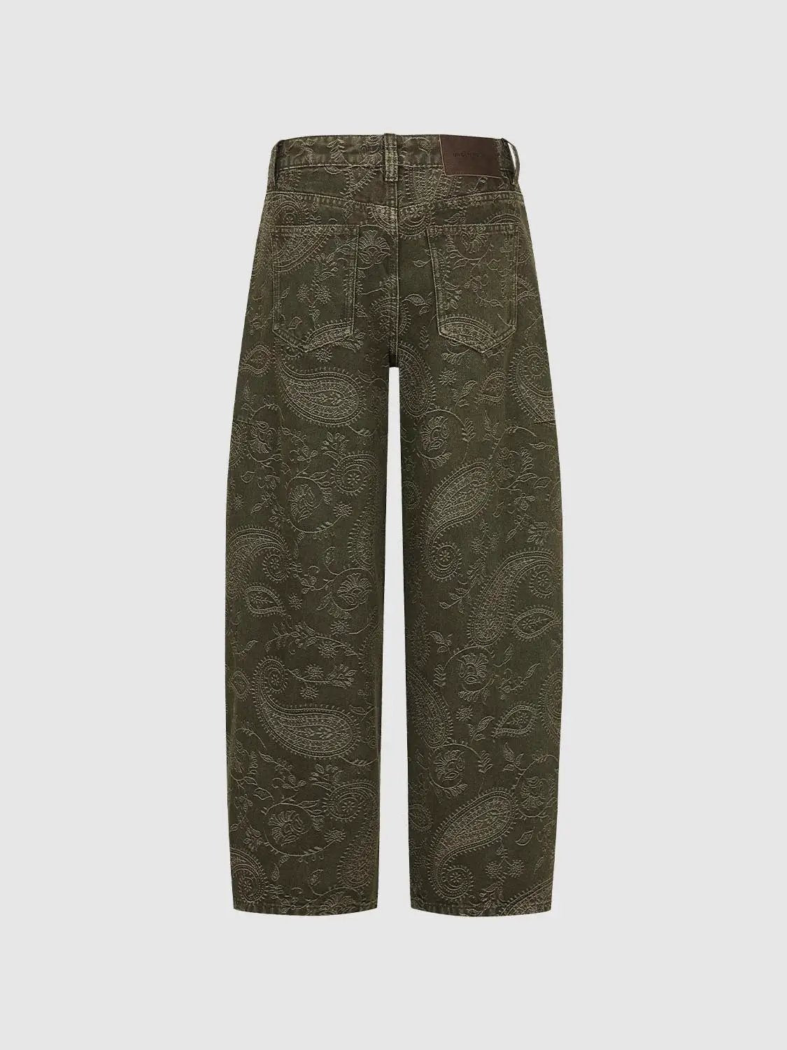 Paisley Print High-waisted Cotton Blend Wide-leg Pants