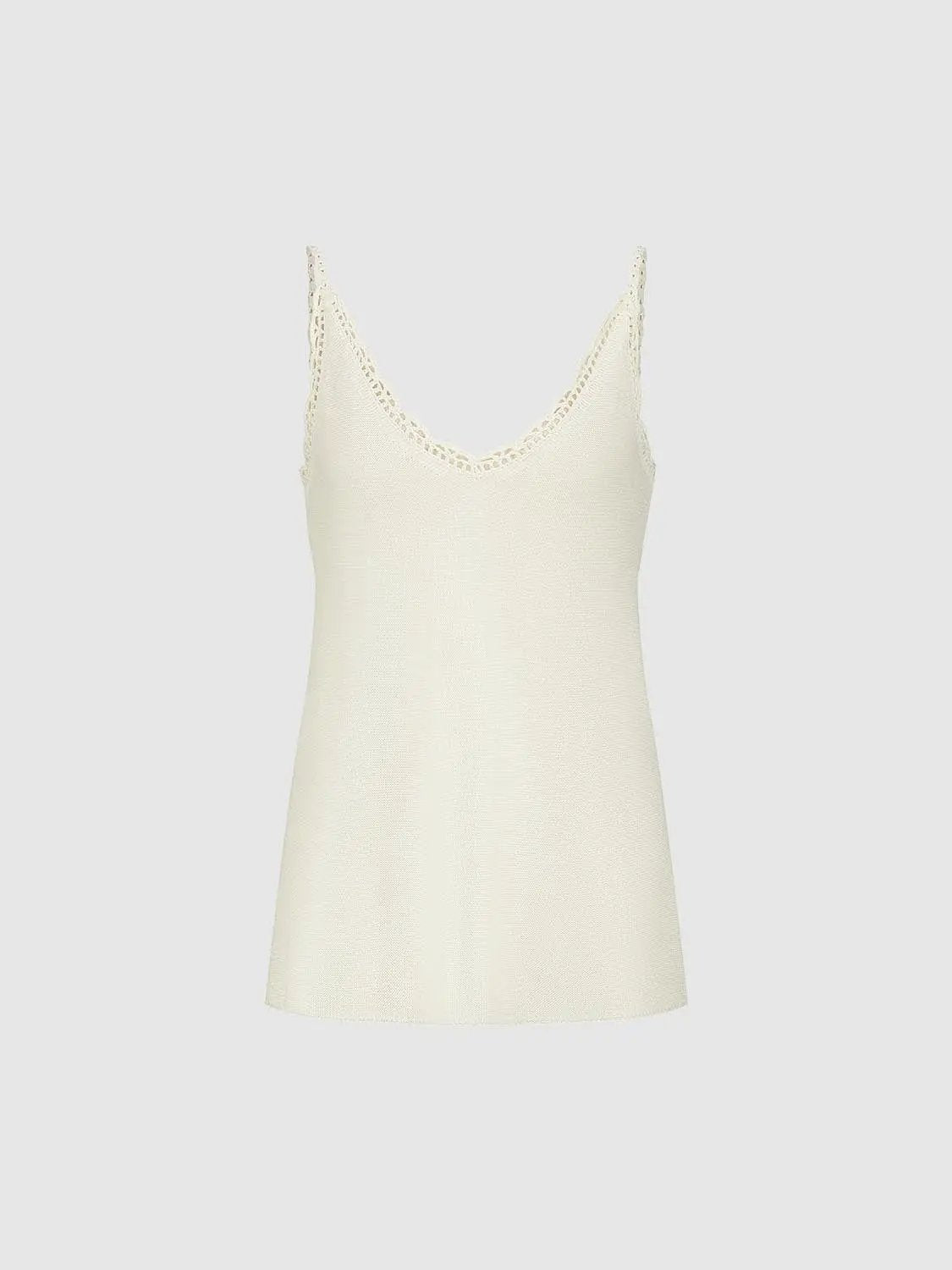 V Neck Lace Trim Relaxed Fit Spaghetti Strap Knit Cami Top