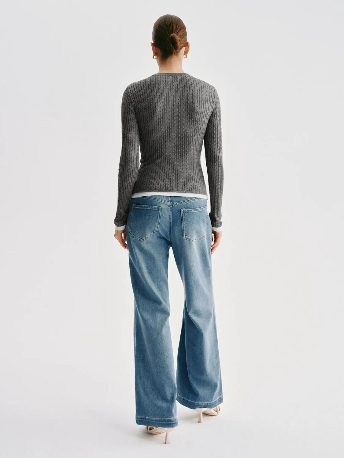 Slim Ribbed Layered Button Front Long Sleeve Knit T-Shirt