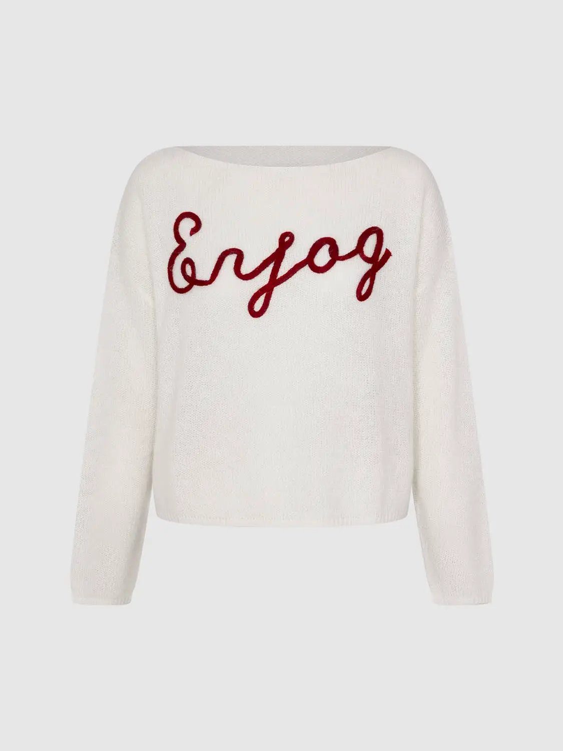 Knit Lightweight With Red Script Embroidery Sweater